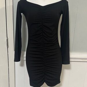 SHEIN Black Long Sleeve Ruched Dress